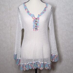 NWOT Pol Colorful Coverup Bell Sleeves Beautiful White & Pastels Swim Beach Sz S